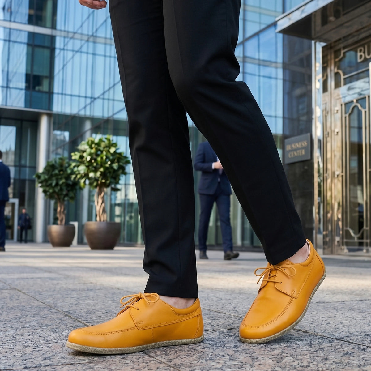 Smooth Barefoot Laces Penny Loafer Shoes – Classic Sole — Leather Sole – Mustard