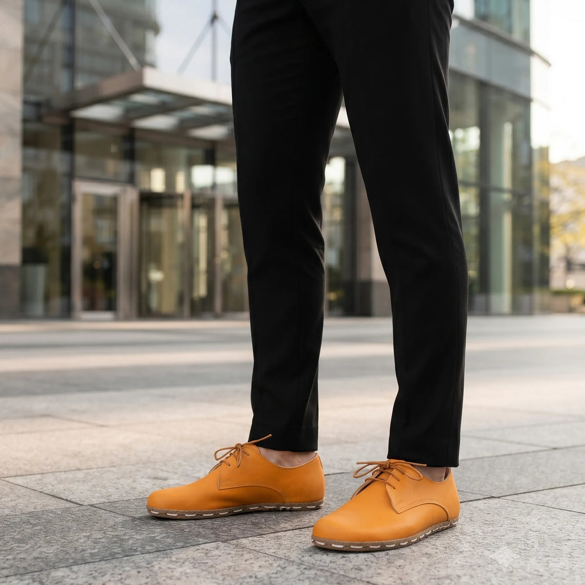 Smooth Barefoot Oxford Shoes — Leather Sole – Mustard