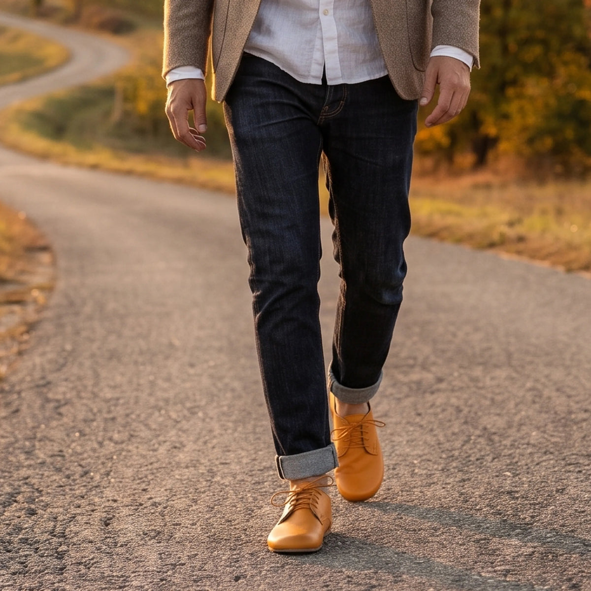 Smooth Barefoot Oxford Shoes – Rubber Sole – Mustard