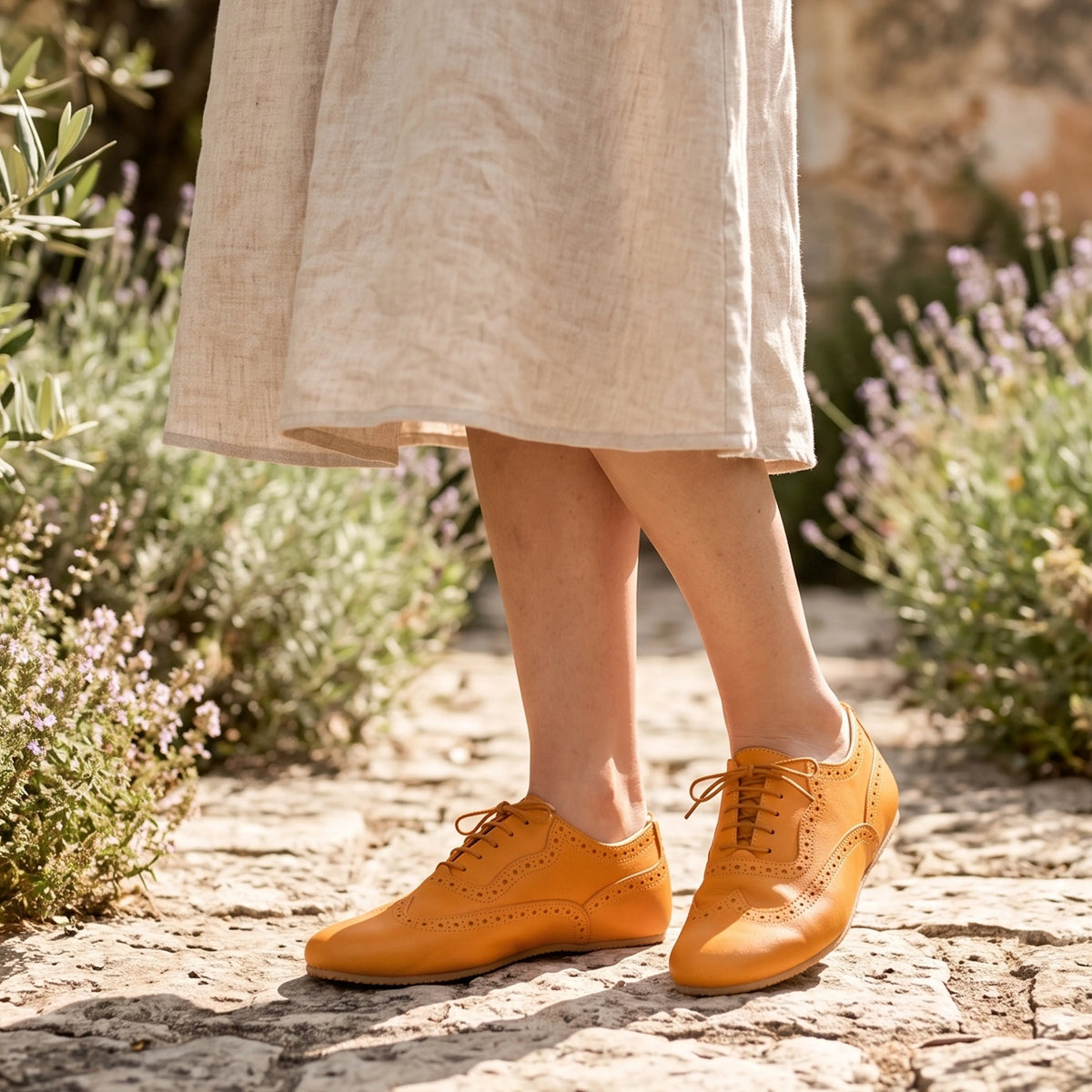 Smooth Barefoot Moccasin Shoes – Rubber Sole – Mustard