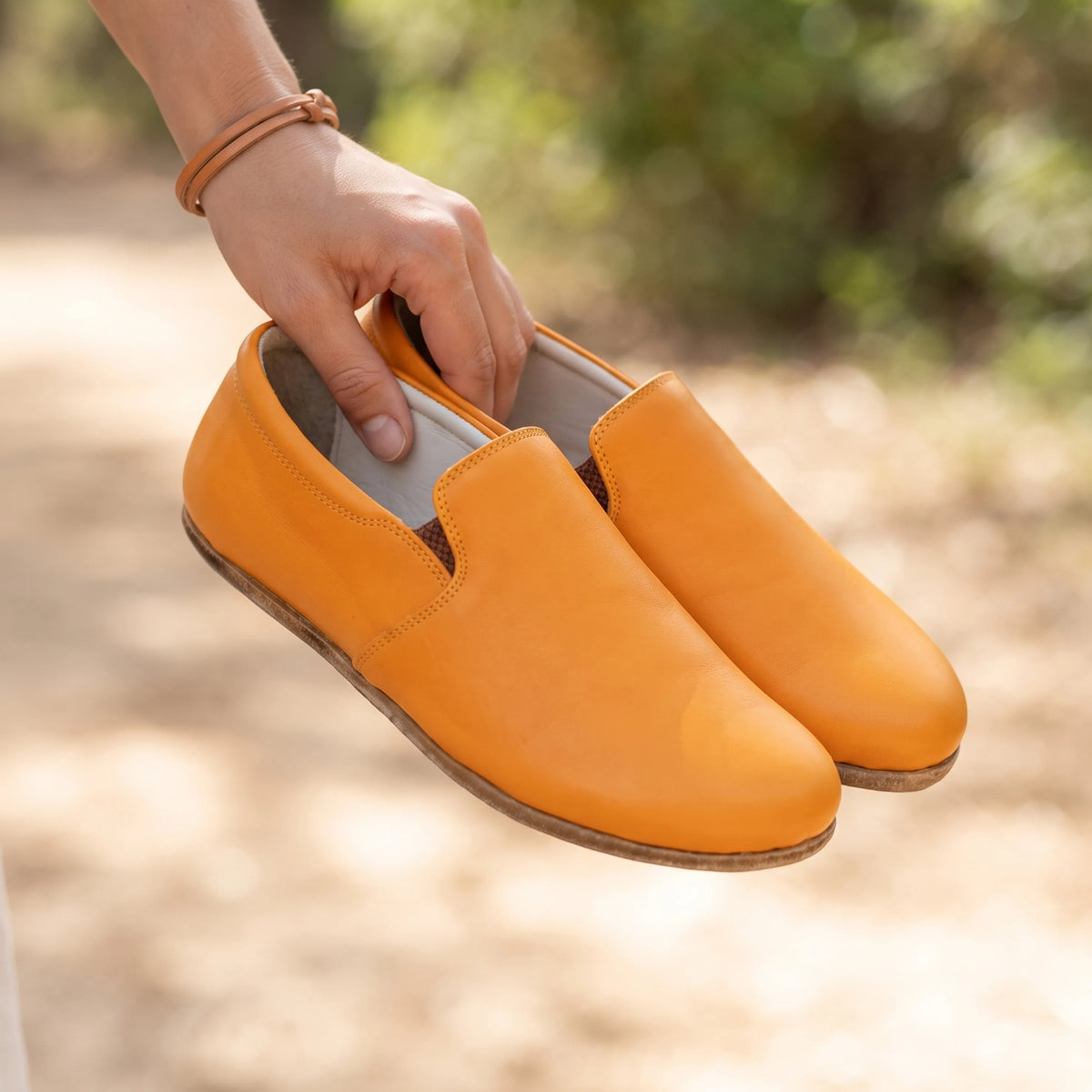 Smooth Barefoot Slip-On Shoes – Classic Sole — Leather Sole – Mustard