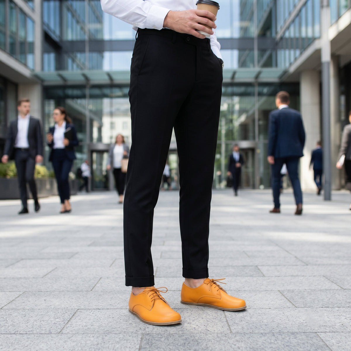 Smooth Barefoot Oxford Shoes – Classic Sole — Leather Sole – Mustard