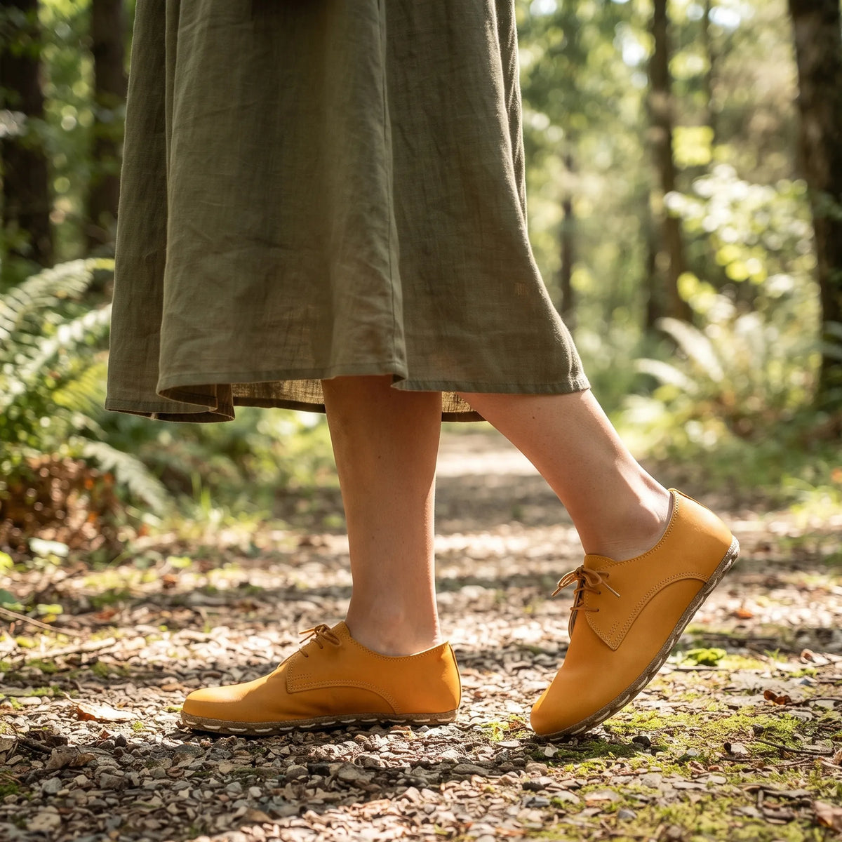 Smooth Barefoot Oxford Shoes — Leather Sole – Mustard