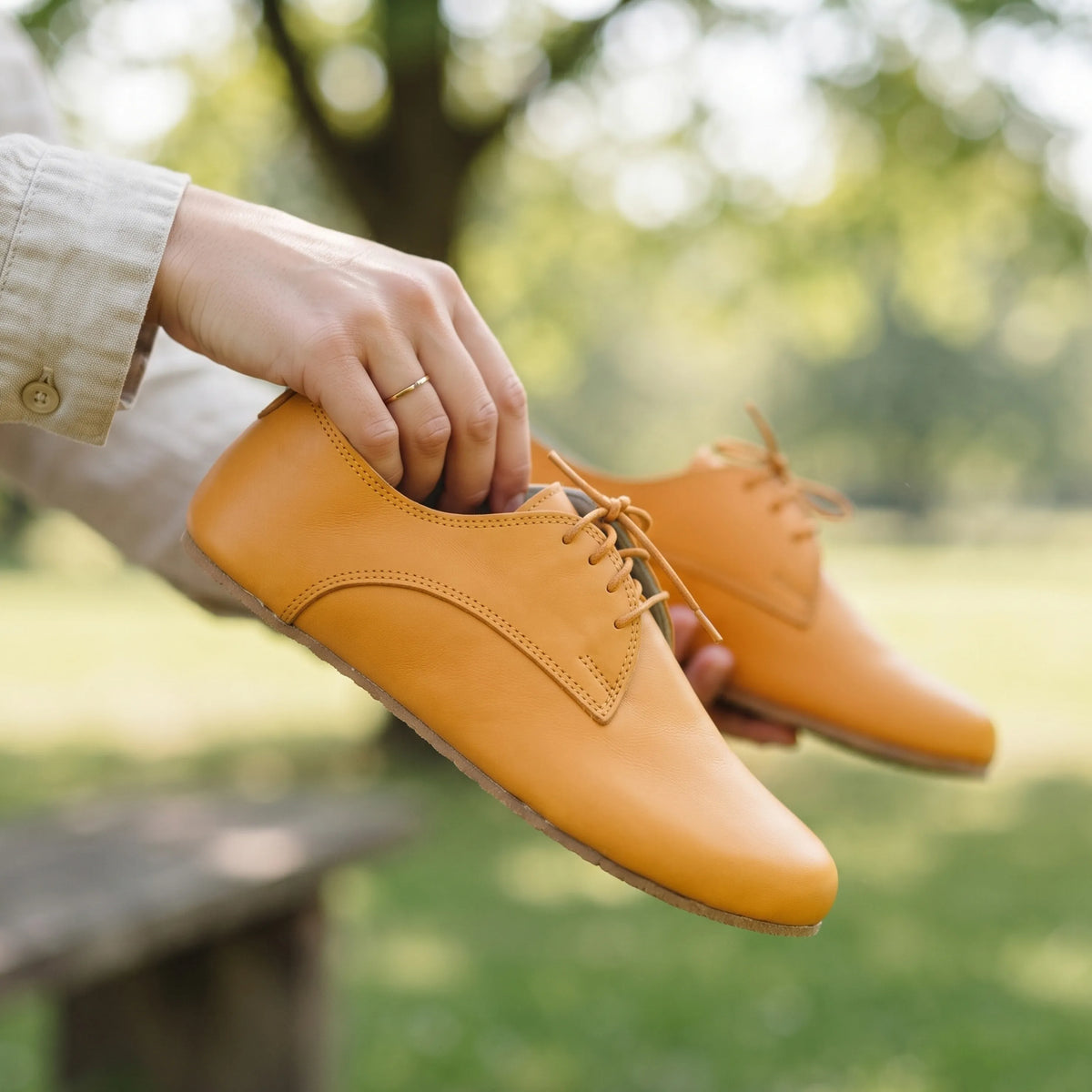 Smooth Barefoot Oxford Shoes – Rubber Sole – Mustard