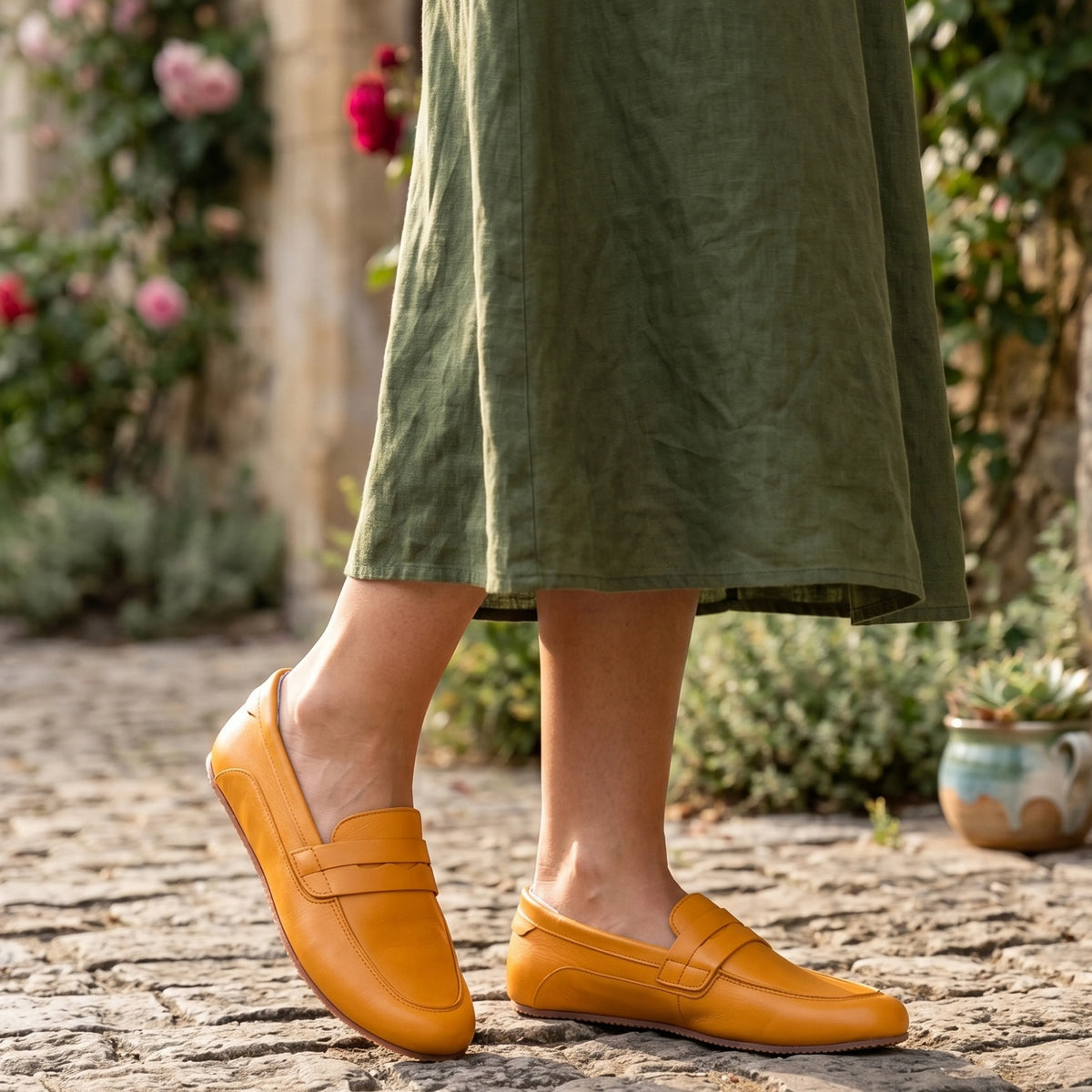 Smooth Barefoot Penny Loafer Shoes – Rubber Sole – Mustard