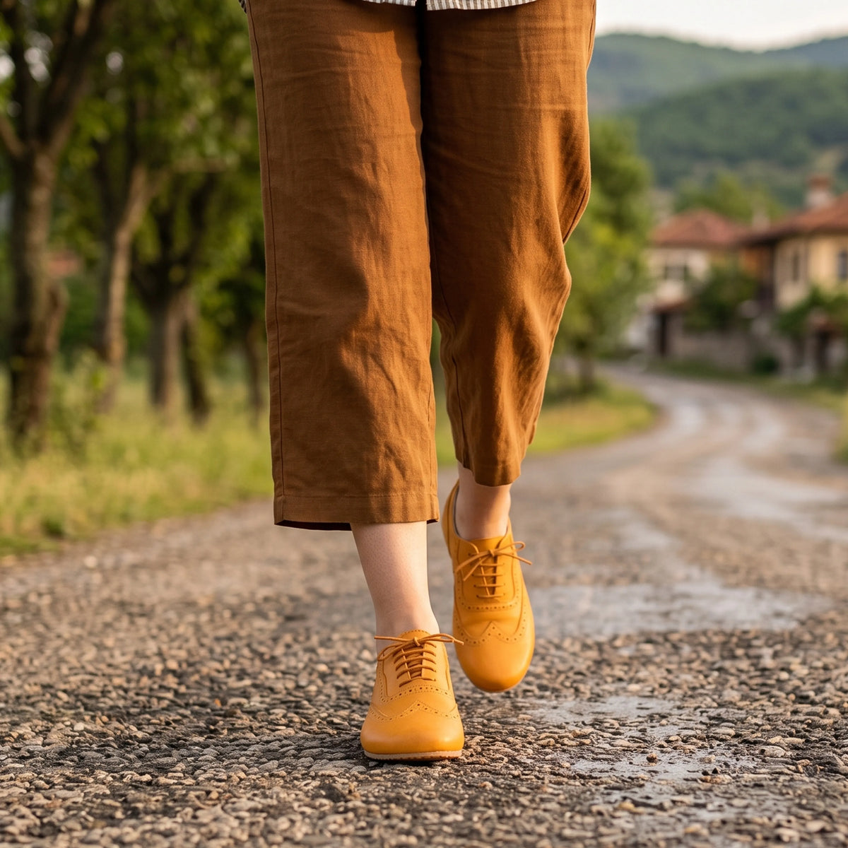 Smooth Barefoot Moccasin Shoes – Rubber Sole – Mustard