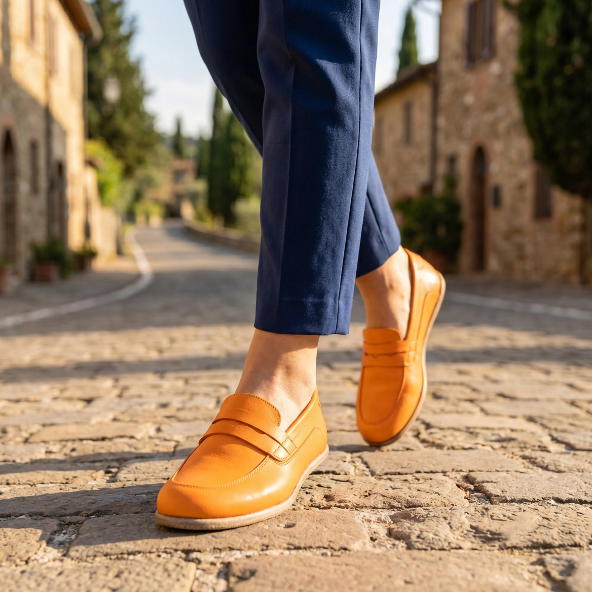 Smooth Barefoot Penny Loafer Shoes – Classic Sole — Leather Sole – Mustard