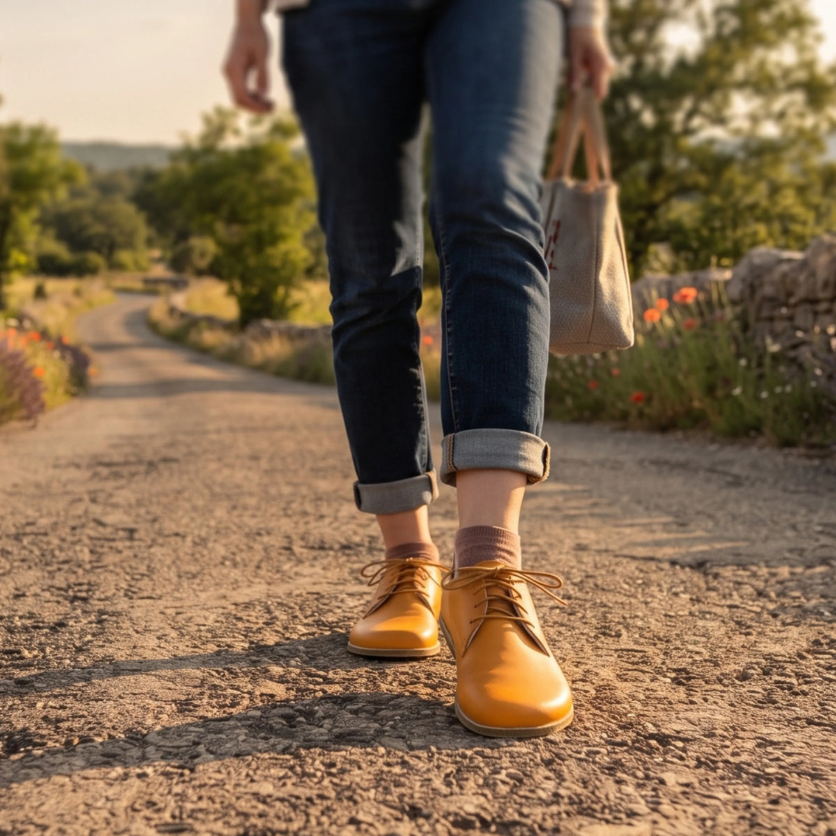Smooth Barefoot Oxford Shoes – Classic Sole — Leather Sole – Mustard