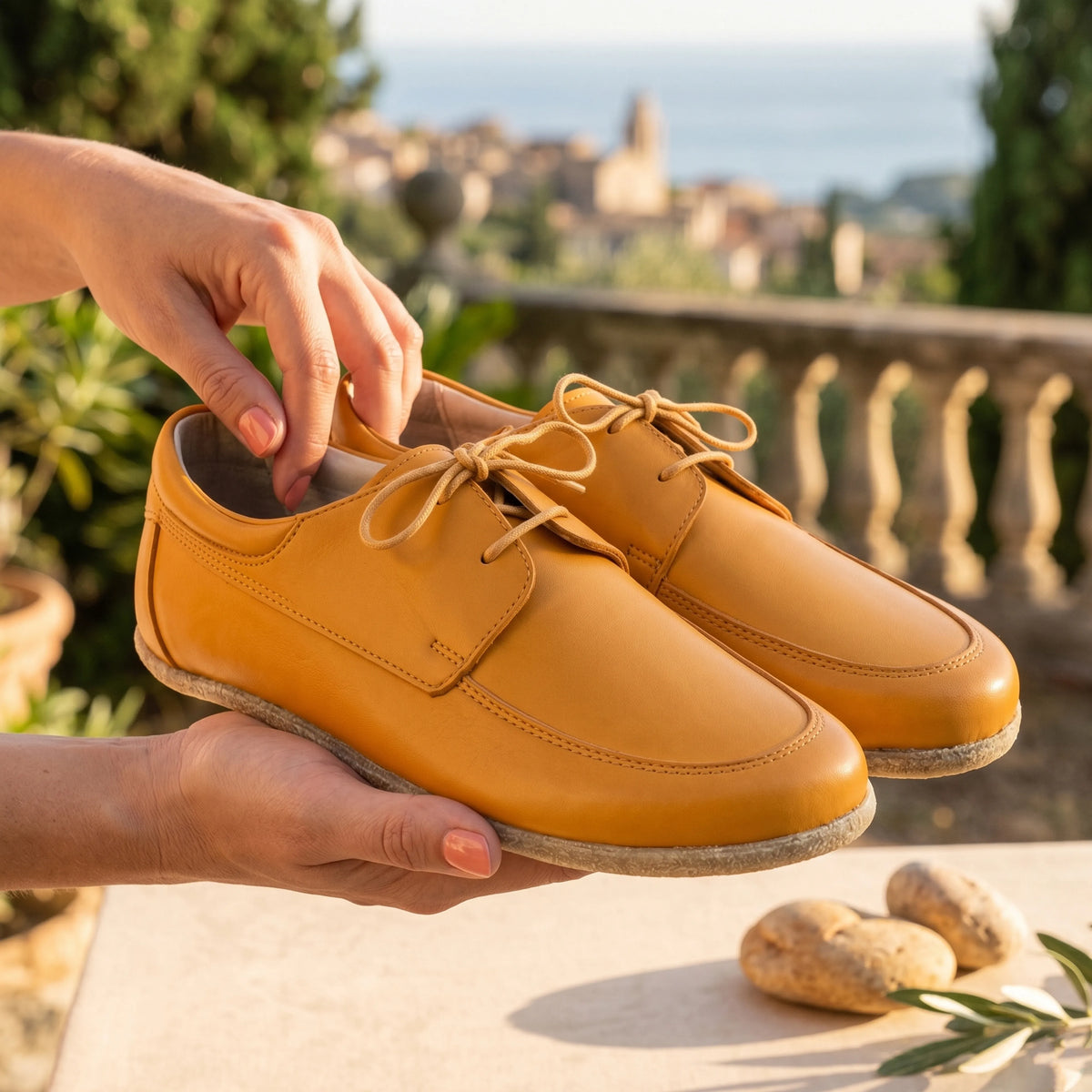Smooth Barefoot Laces Penny Loafer Shoes – Classic Sole — Leather Sole – Mustard