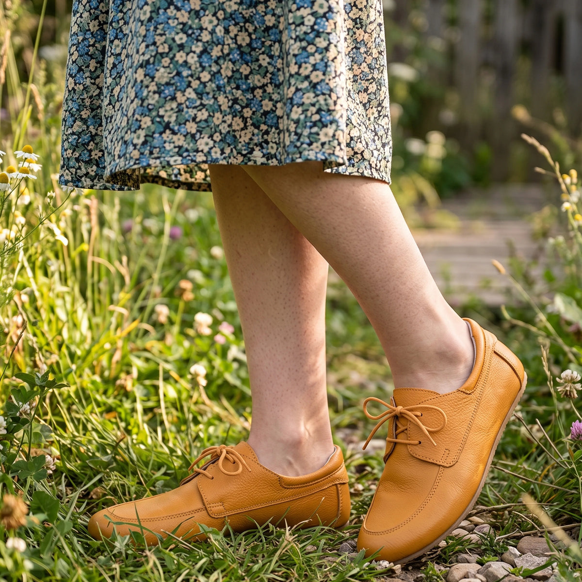 Smooth Barefoot Laces Penny Loafer Shoes – Rubber Sole – Mustard