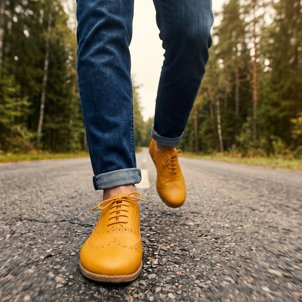 Smooth Barefoot Moccasin Shoes – Classic Sole — Leather Sole – Mustard