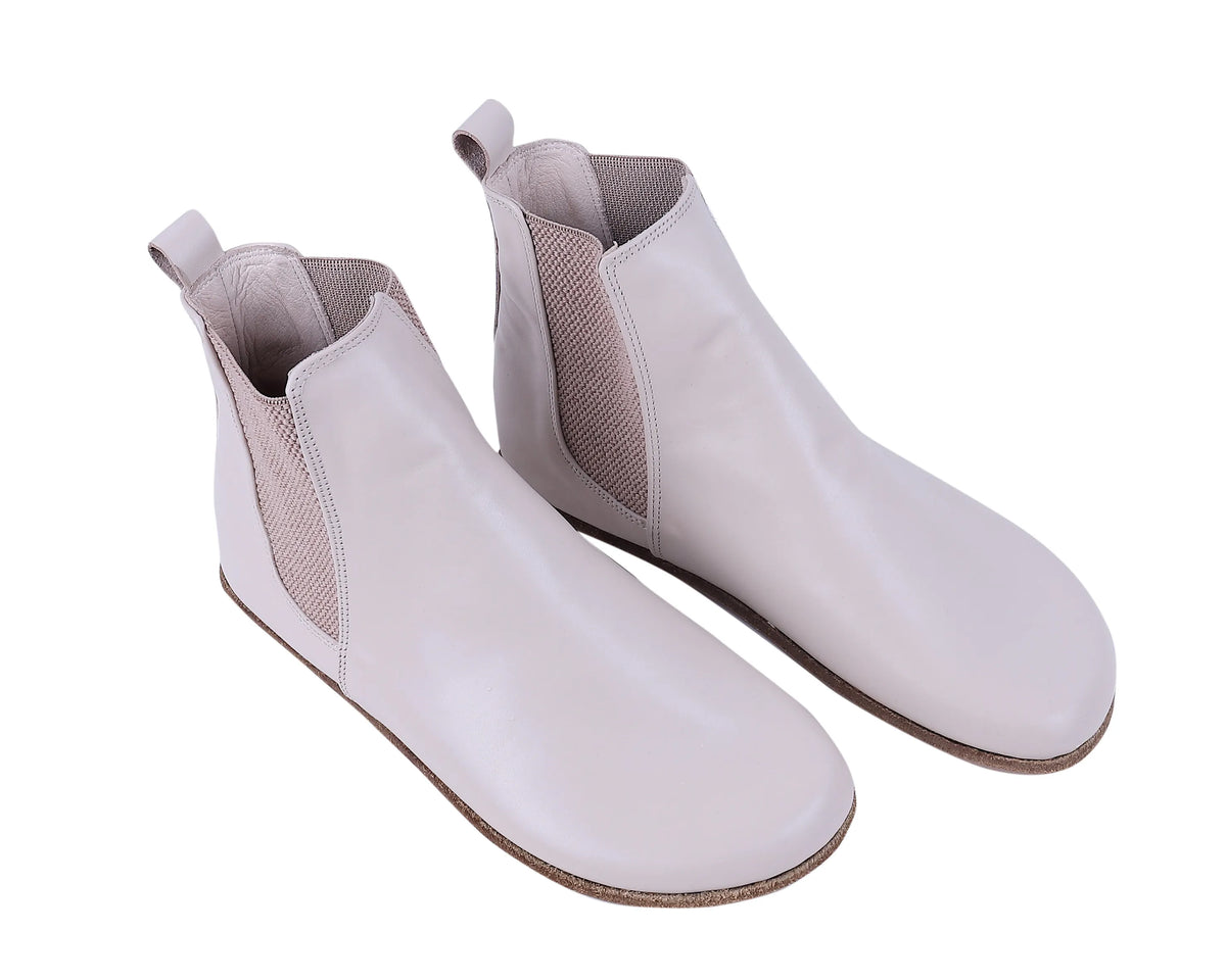 Smooth Barefoot Chelsea Boots Shoes – Classic Sole — Leather Sole – Cream