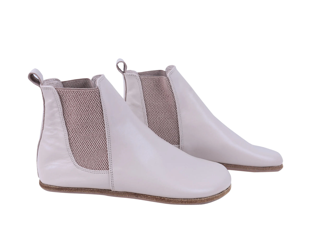 Smooth Barefoot Chelsea Boots Shoes – Classic Sole — Leather Sole – Cream