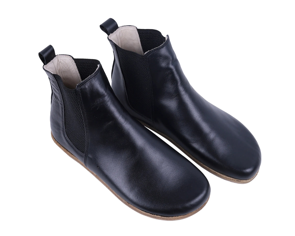 Smooth Barefoot Chelsea Boots Shoes – Classic Sole — Leather Sole – Black