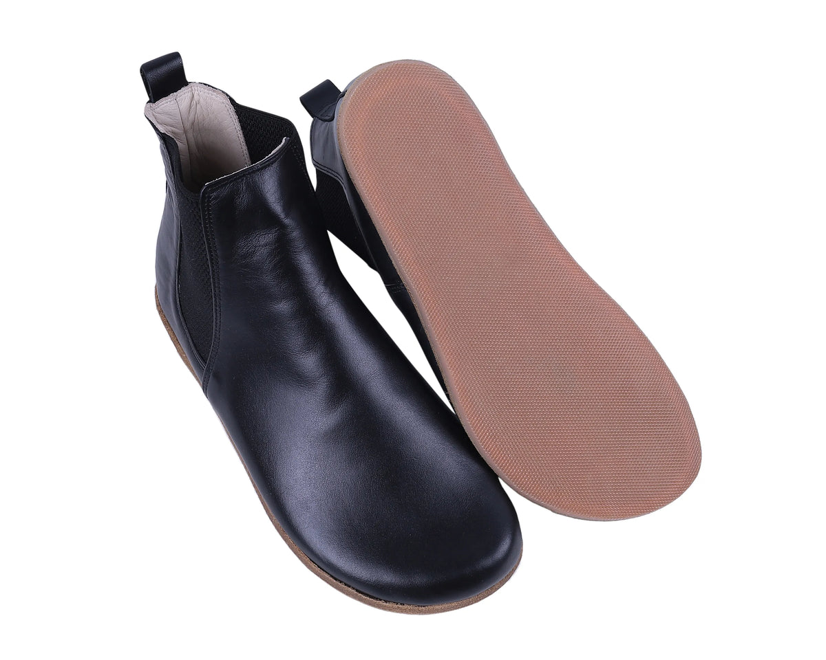 Smooth Barefoot Chelsea Boots Shoes – Classic Sole — Leather Sole – Black