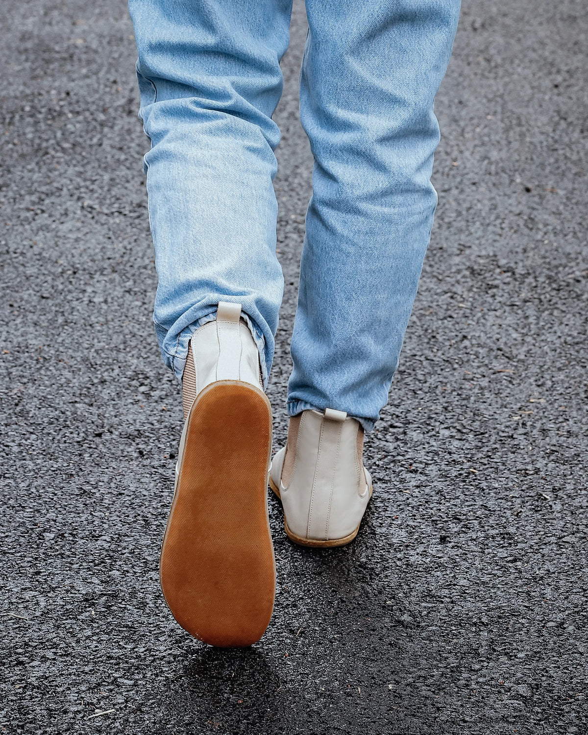 Smooth Barefoot Chelsea Boots Shoes – Classic Sole — Leather Sole – Cream