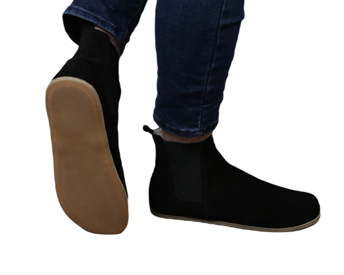 Suede Barefoot Cheslea Boots Shoes – Classic Sole — Leather Sole – Black