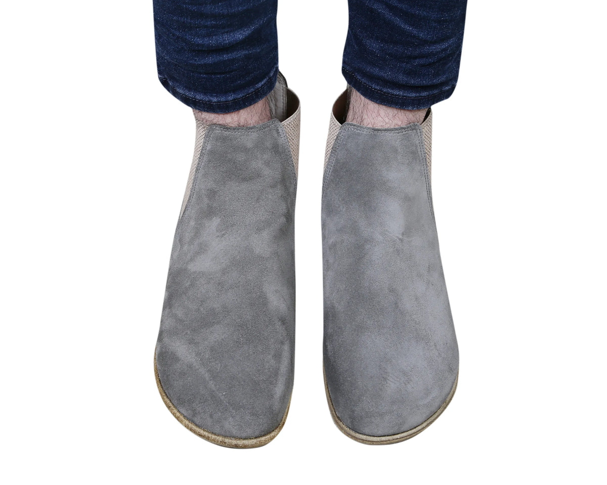 Suede Barefoot Cheslea Boots Shoes – Classic Sole — Leather Sole – Gray