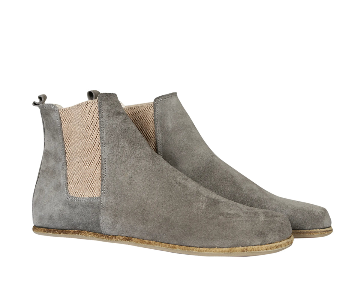 Suede Barefoot Cheslea Boots Shoes – Classic Sole — Leather Sole – Gray