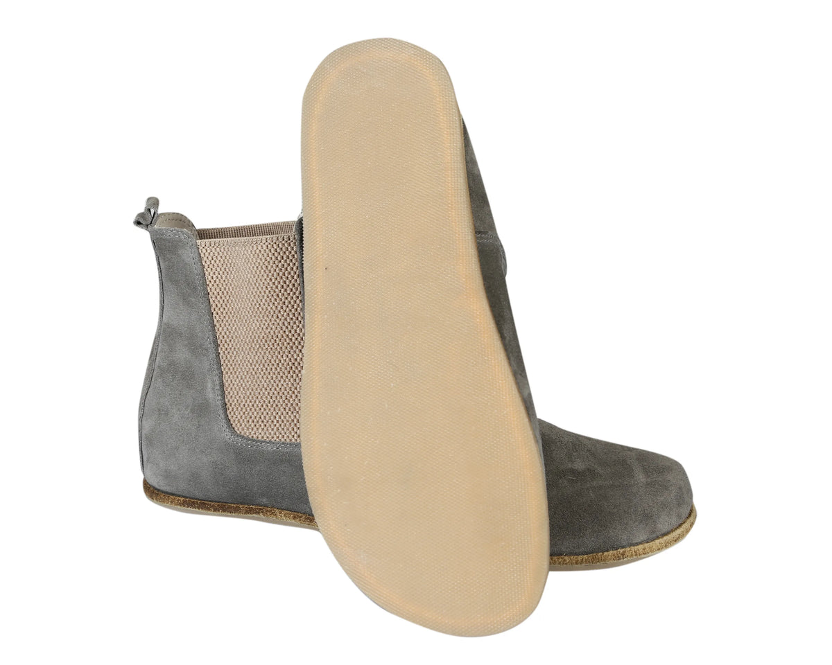 Suede Barefoot Cheslea Boots Shoes – Classic Sole — Leather Sole – Gray