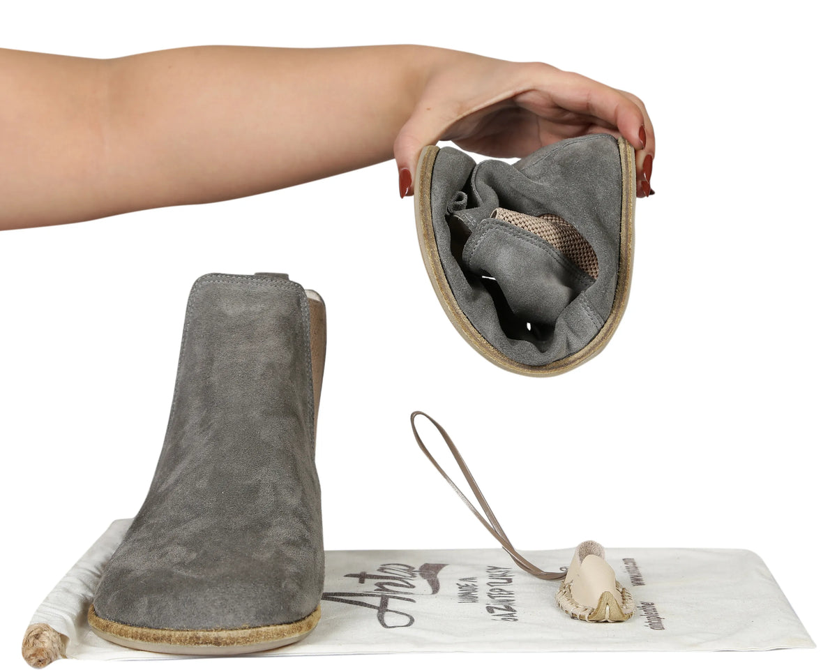 Suede Barefoot Chelsea Boots Shoes – Classic Sole — Leather Sole – Gray
