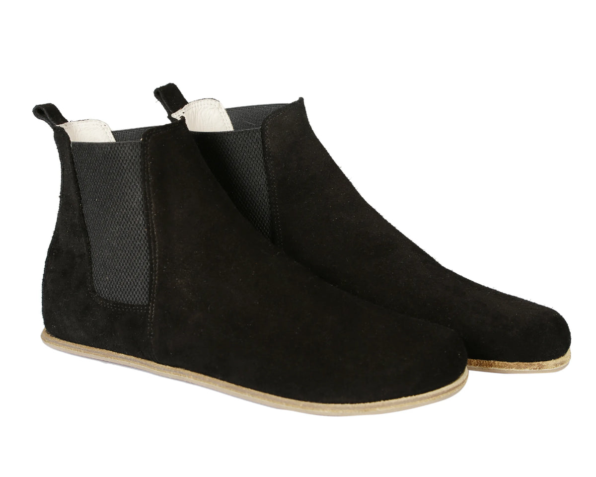 Suede Barefoot Cheslea Boots Shoes – Classic Sole — Leather Sole – Black
