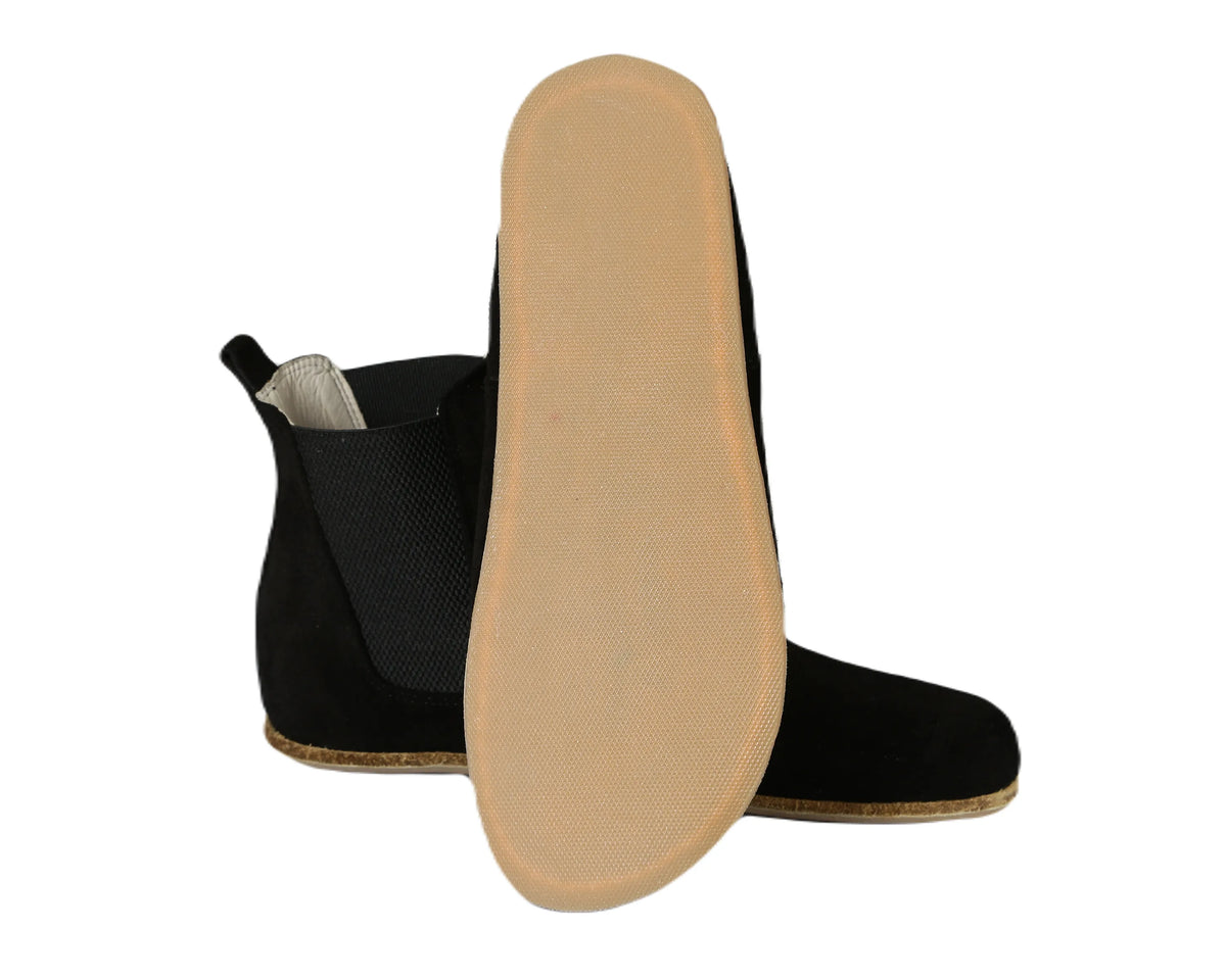 Suede Barefoot Cheslea Boots Shoes – Classic Sole — Leather Sole – Black