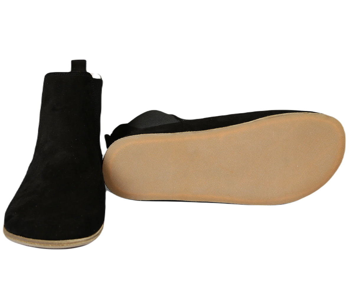 Suede Barefoot Cheslea Boots Shoes – Classic Sole — Leather Sole – Black