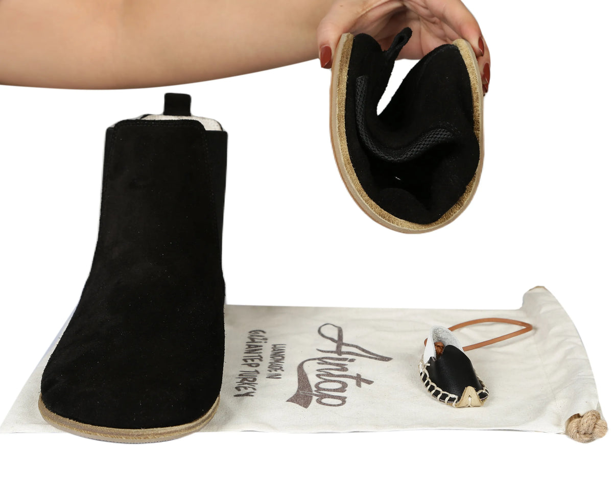 Suede Barefoot Cheslea Boots Shoes – Classic Sole — Leather Sole – Black