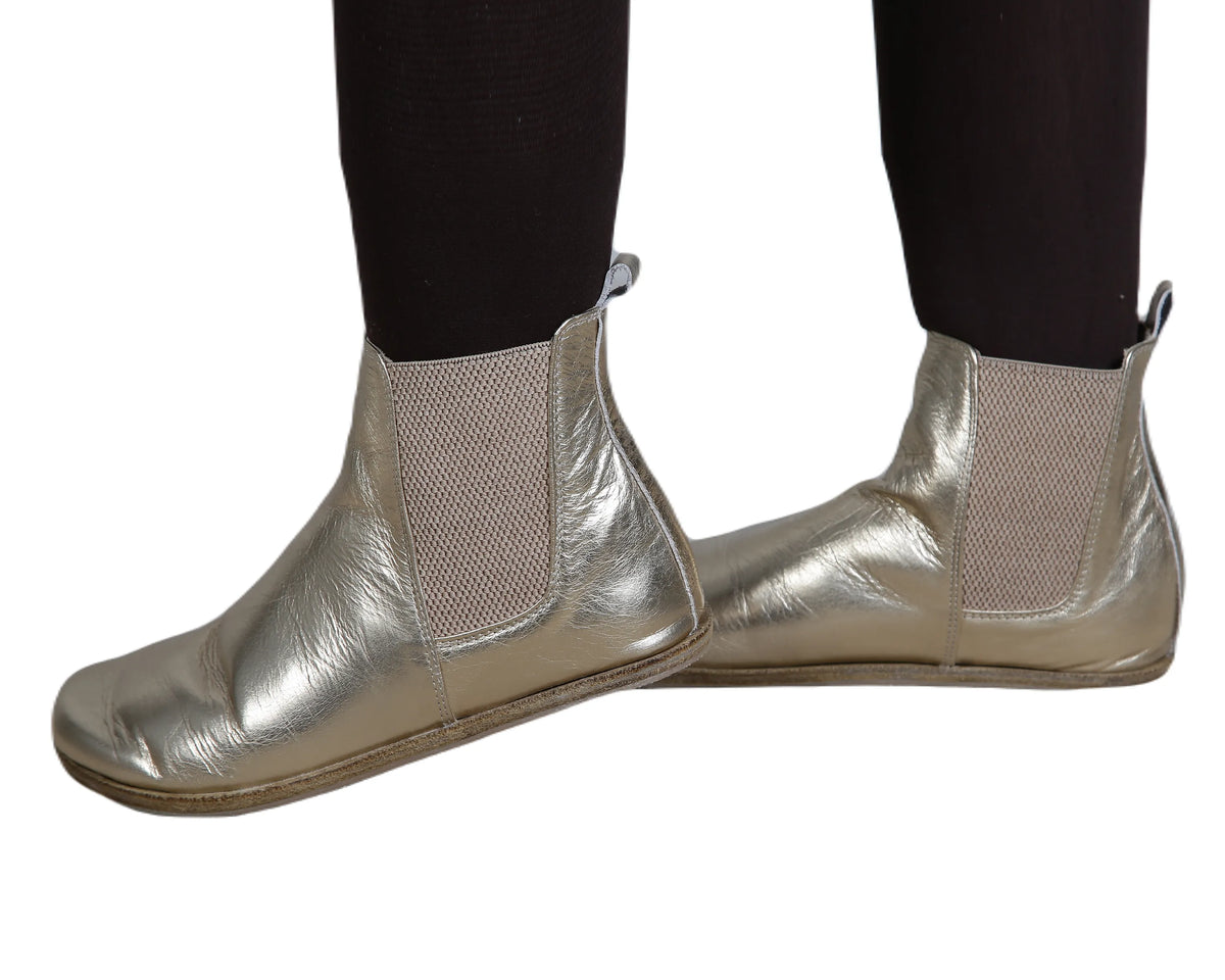 Bright Barefoot Chelsea Boots Shoes – Classic Sole — Leather Sole – Gold