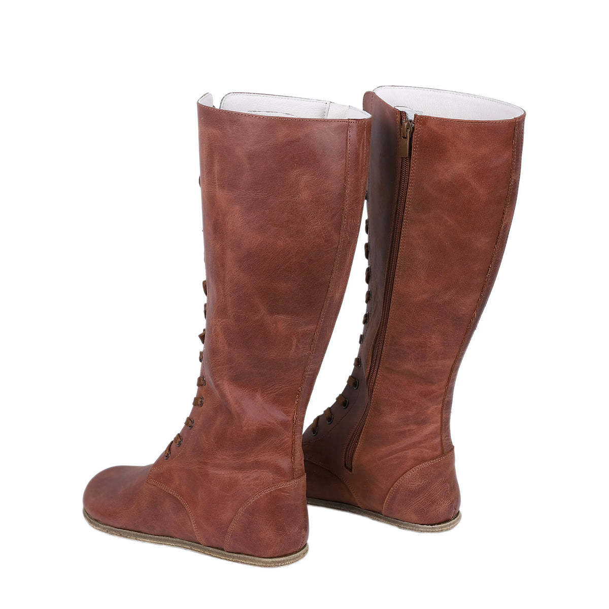Crazy Barefoot Laces Knee Boots Shoes – Classic Sole — Leather Sole – Brown