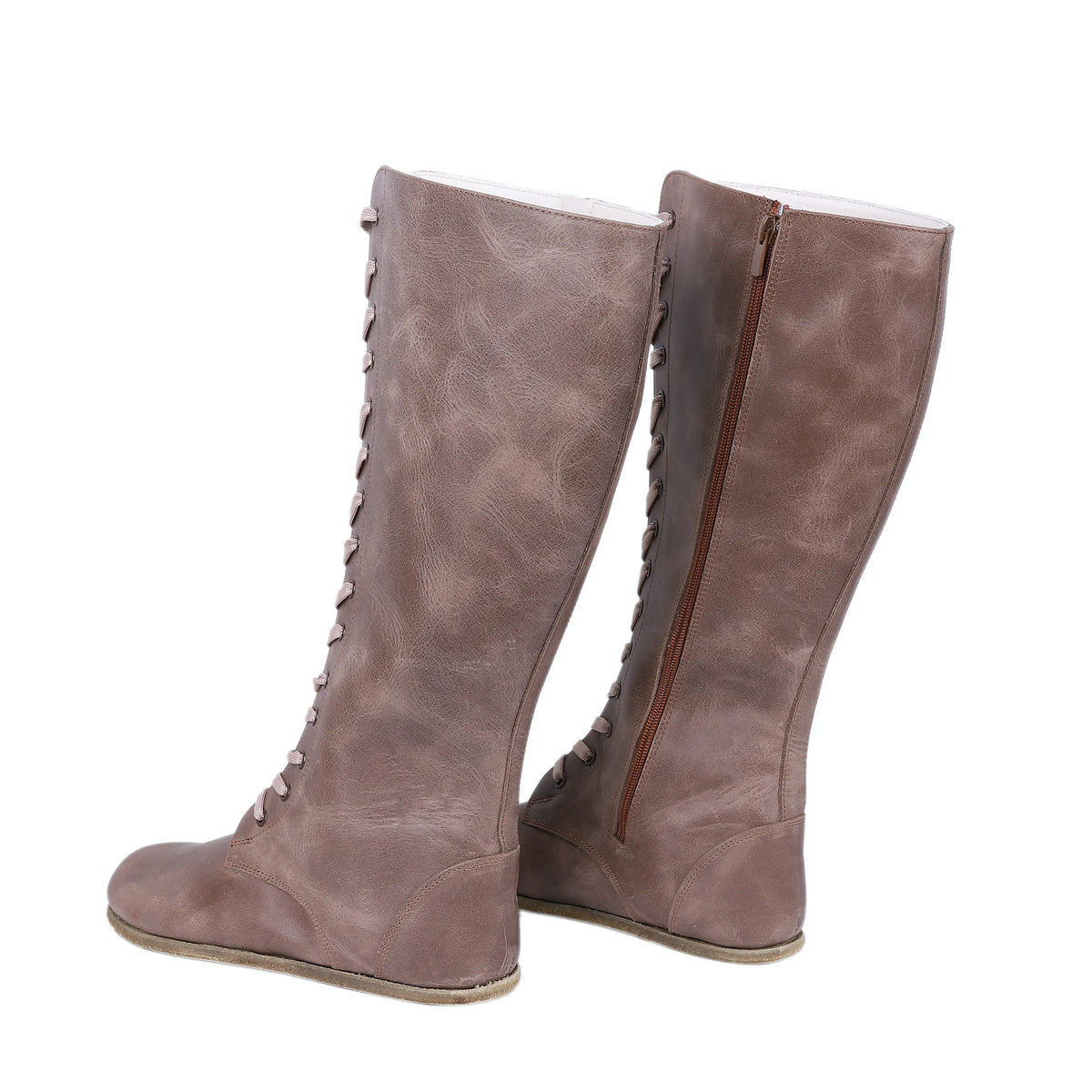 Crazy Barefoot Laces Knee Boots Shoes – Classic Sole — Leather Sole – Beige Bizon