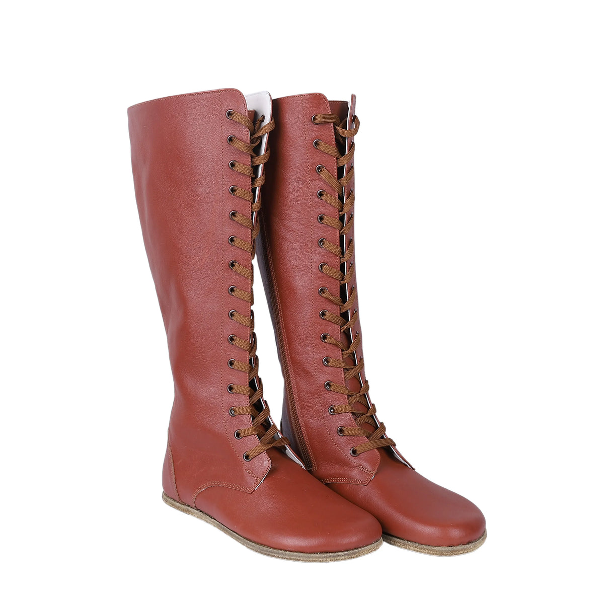 Smooth Barefoot Laces Knee Boots Shoes – Classic Sole — Leather Sole – Brown