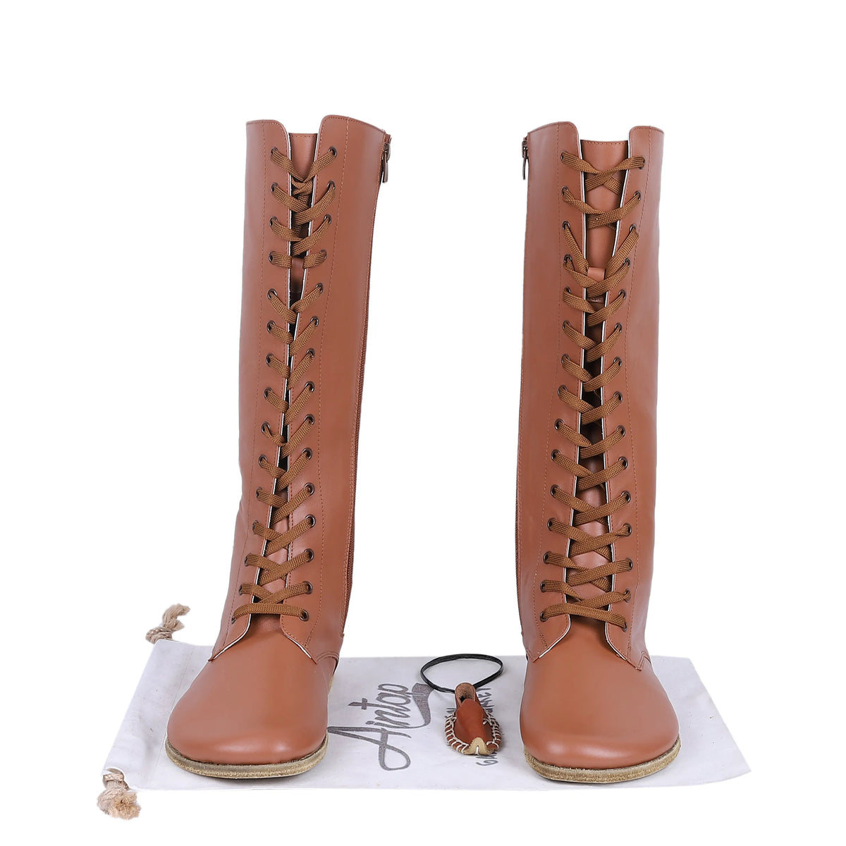Smooth Barefoot Laces Knee Boots Shoes – Classic Sole — Leather Sole – Tan