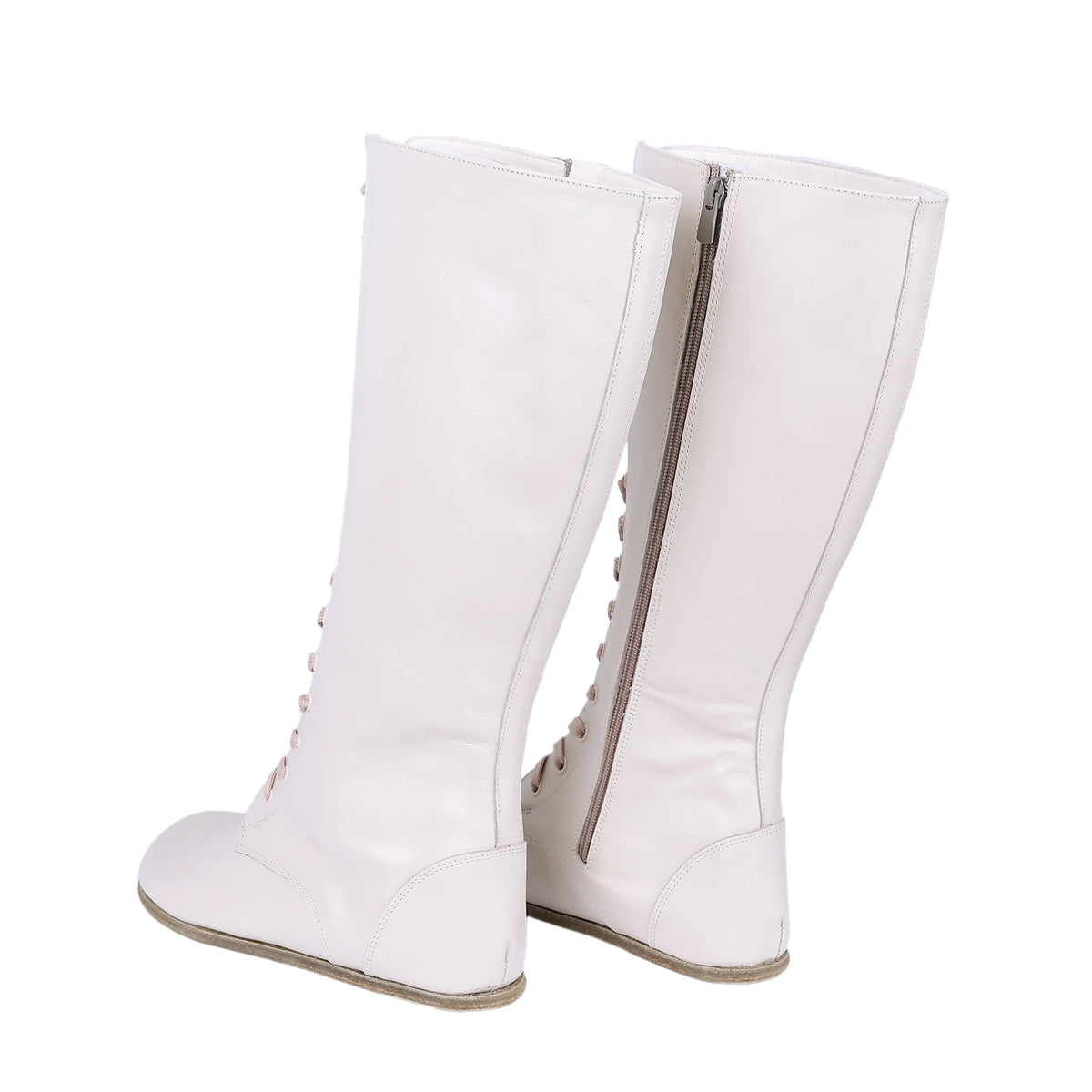 Smooth Barefoot Laces Knee Boots Shoes – Classic Sole — Leather Sole – Cream