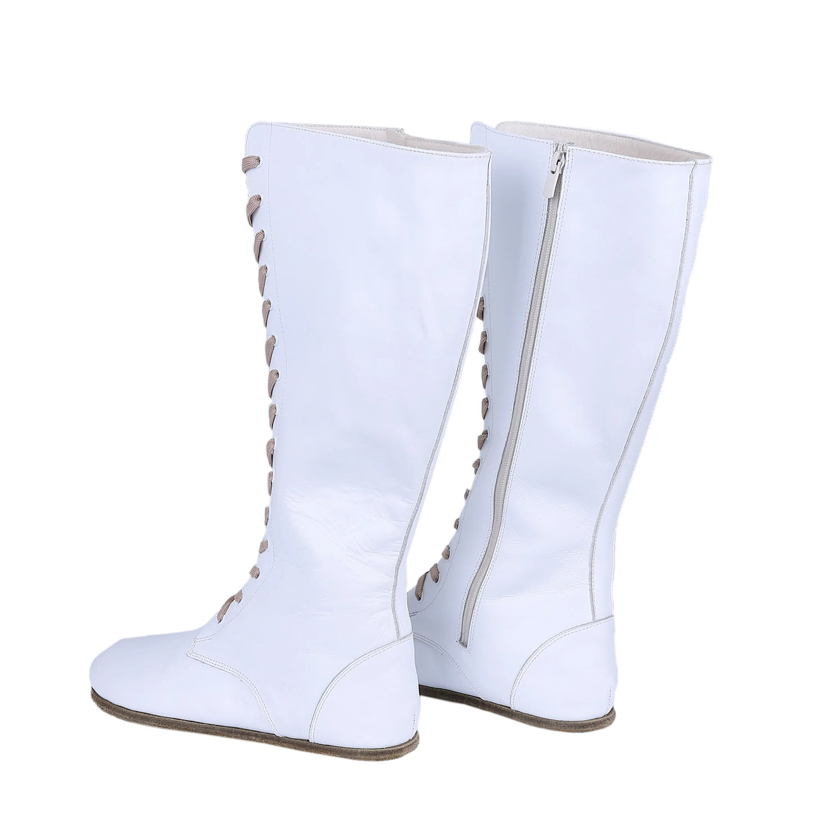 Smooth Barefoot Laces Knee Boots Shoes – Classic Sole — Leather Sole – White