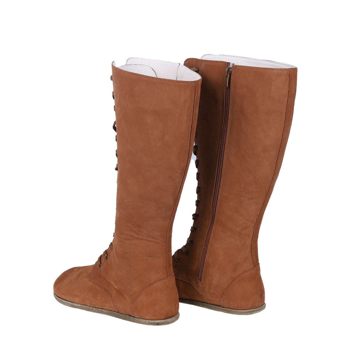 Nubuck Barefoot Laces Knee Boots Shoes – Classic Sole — Leather Sole – Tan