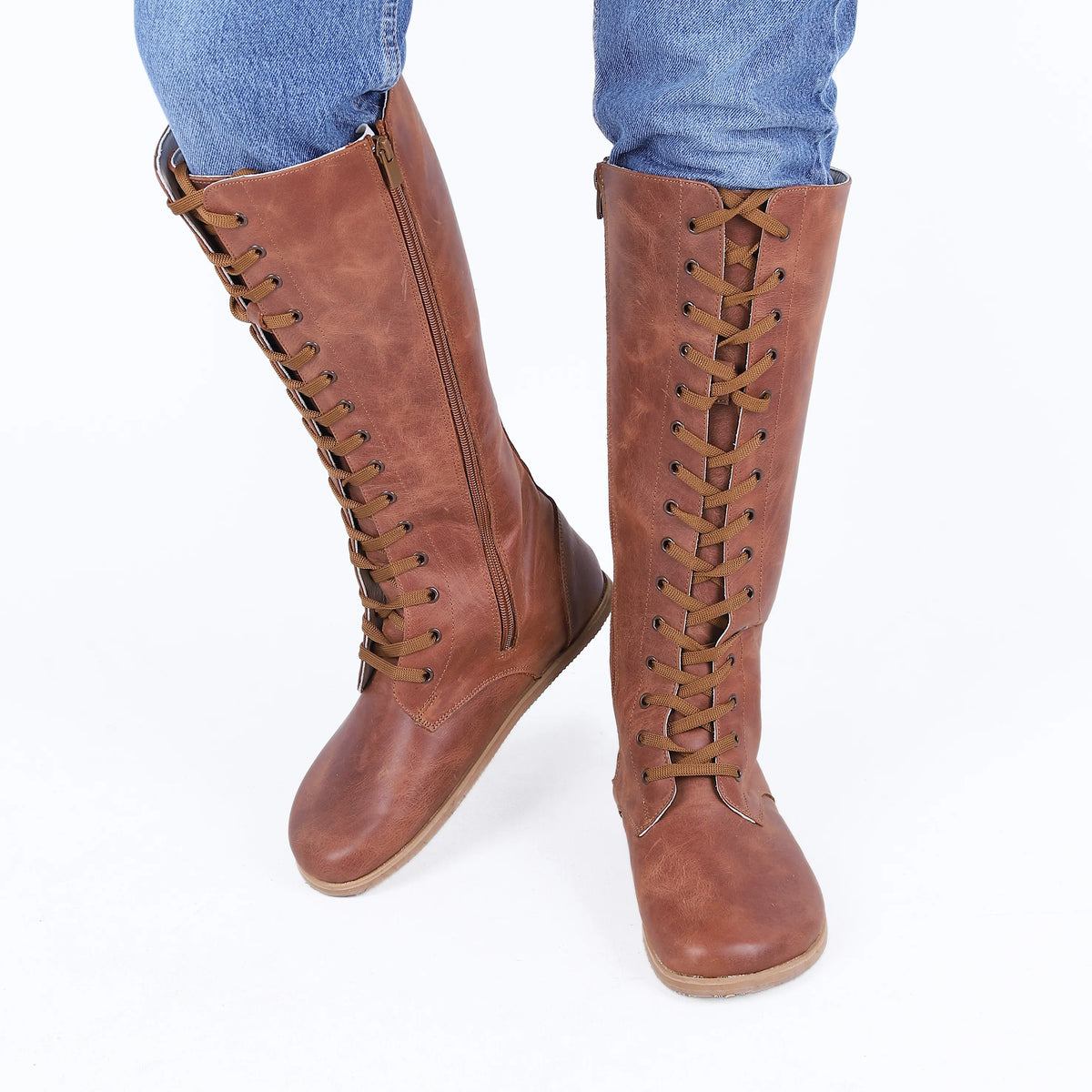 Crazy Barefoot Lace Knee Boots  Shoes – Eva Outsole – Brown