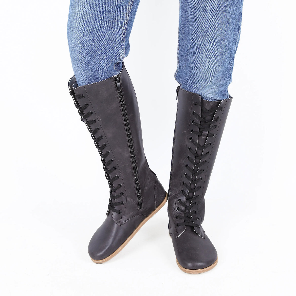 Crazy Barefoot Lace Knee Boots  Shoes – Eva Outsole – Black
