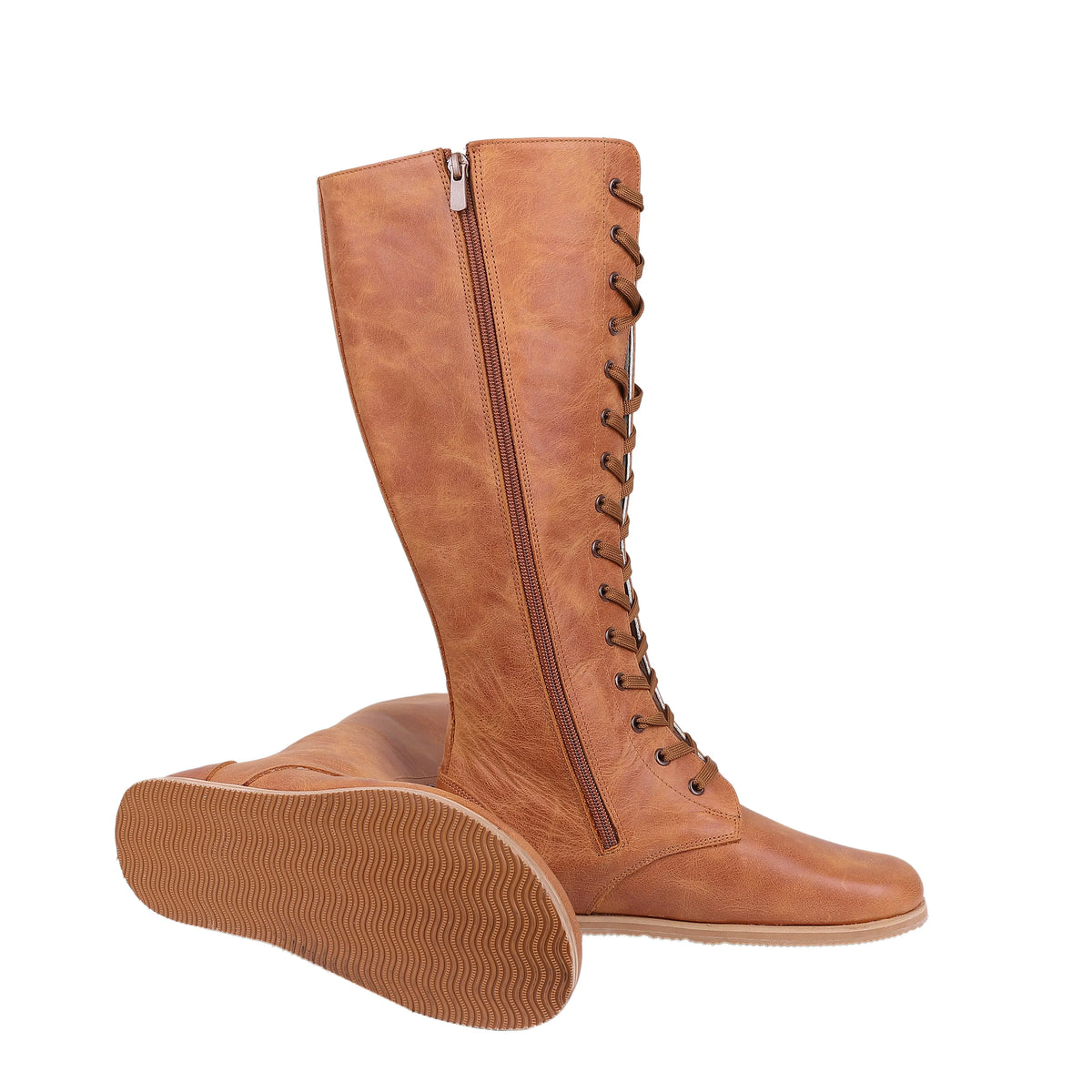 Crazy Barefoot Lace Knee Boots  Shoes – Eva Outsole – Honey Camel