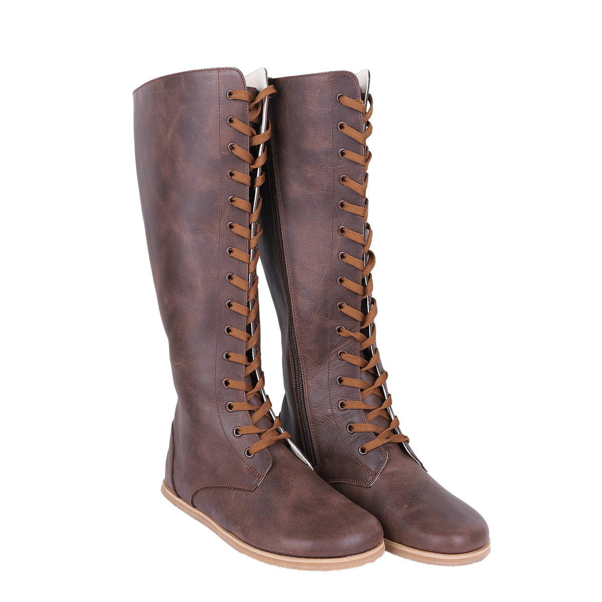Crazy Barefoot Lace Knee Boots  Shoes – Eva Outsole – Dark Brown