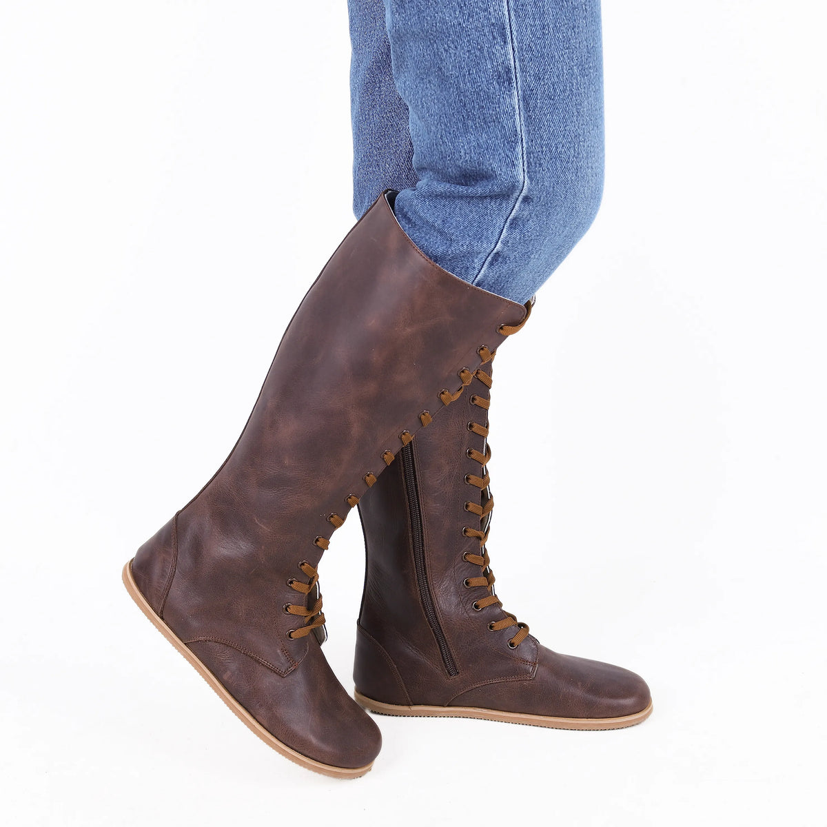 Crazy Barefoot Lace Knee Boots  Shoes – Eva Outsole – Dark Brown