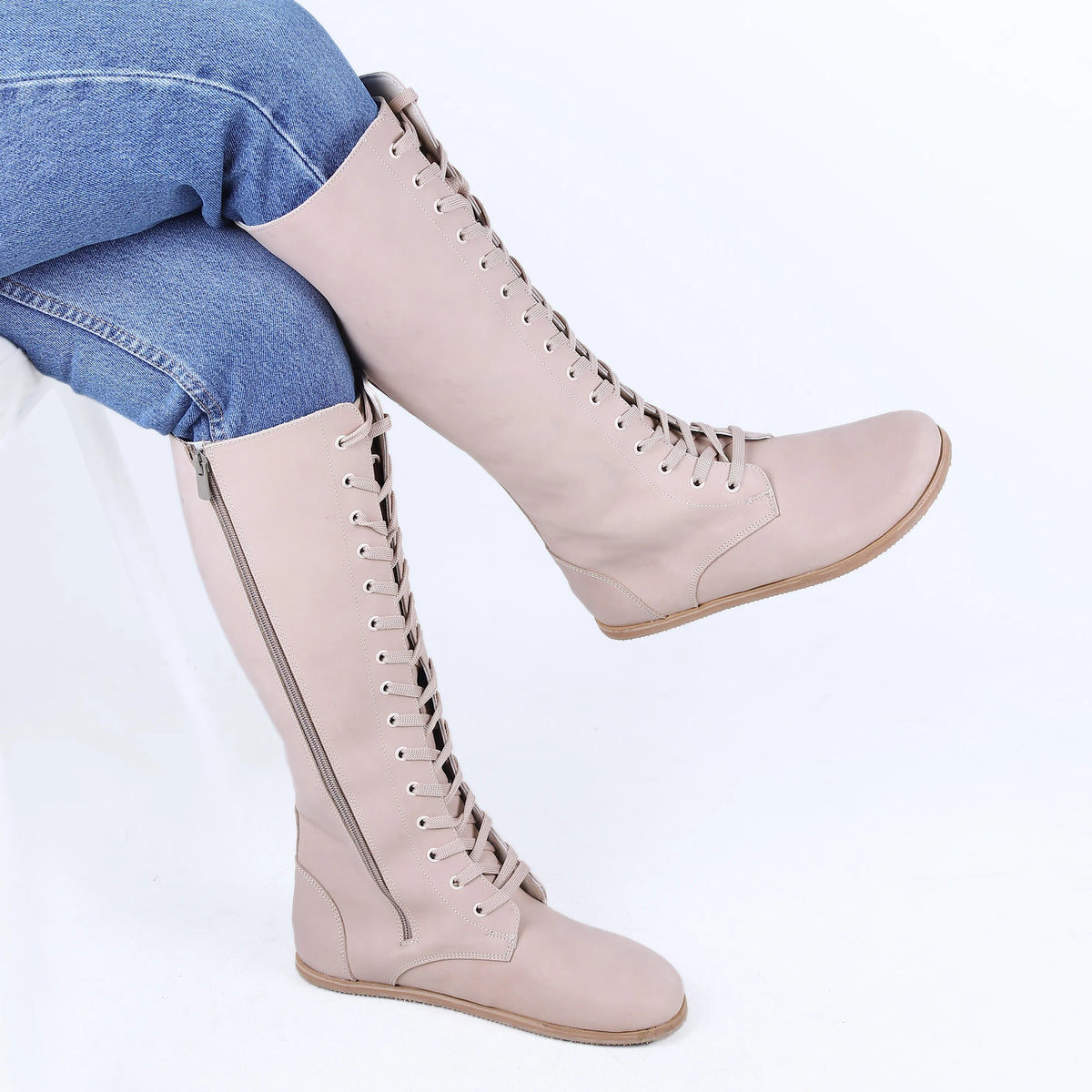 Crazy Barefoot Lace Knee Boots  Shoes – Eva Outsole – Undyed Crust