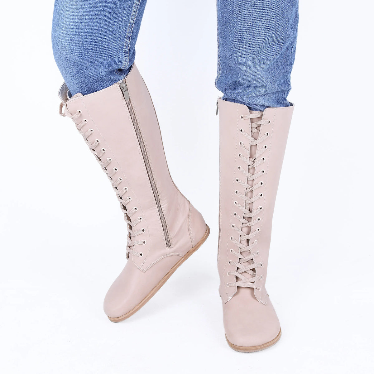 Crazy Barefoot Lace Knee Boots  Shoes – Eva Outsole – Undyed Crust