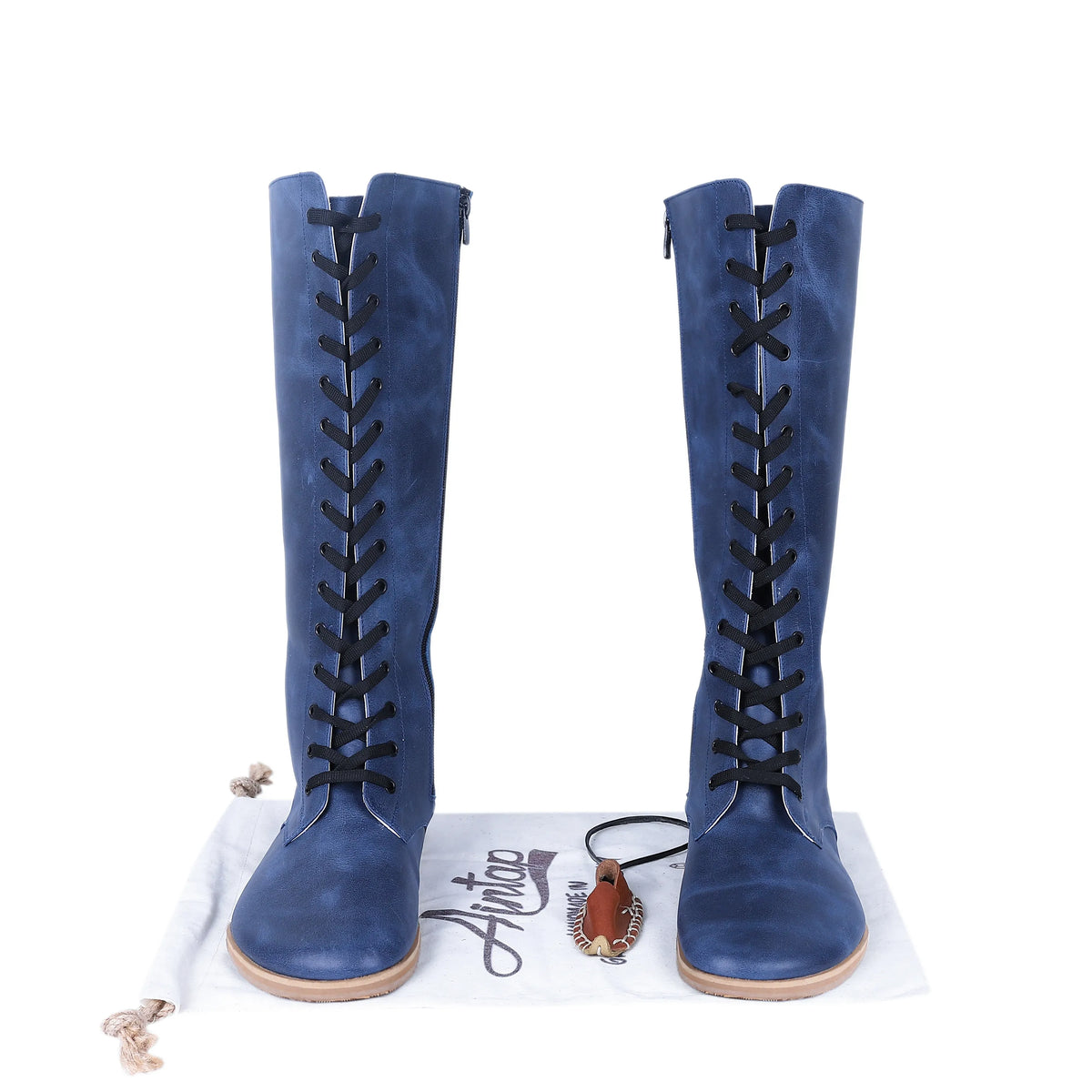 Crazy Barefoot Lace Knee Boots  Shoes – Eva Outsole – Navy Blue