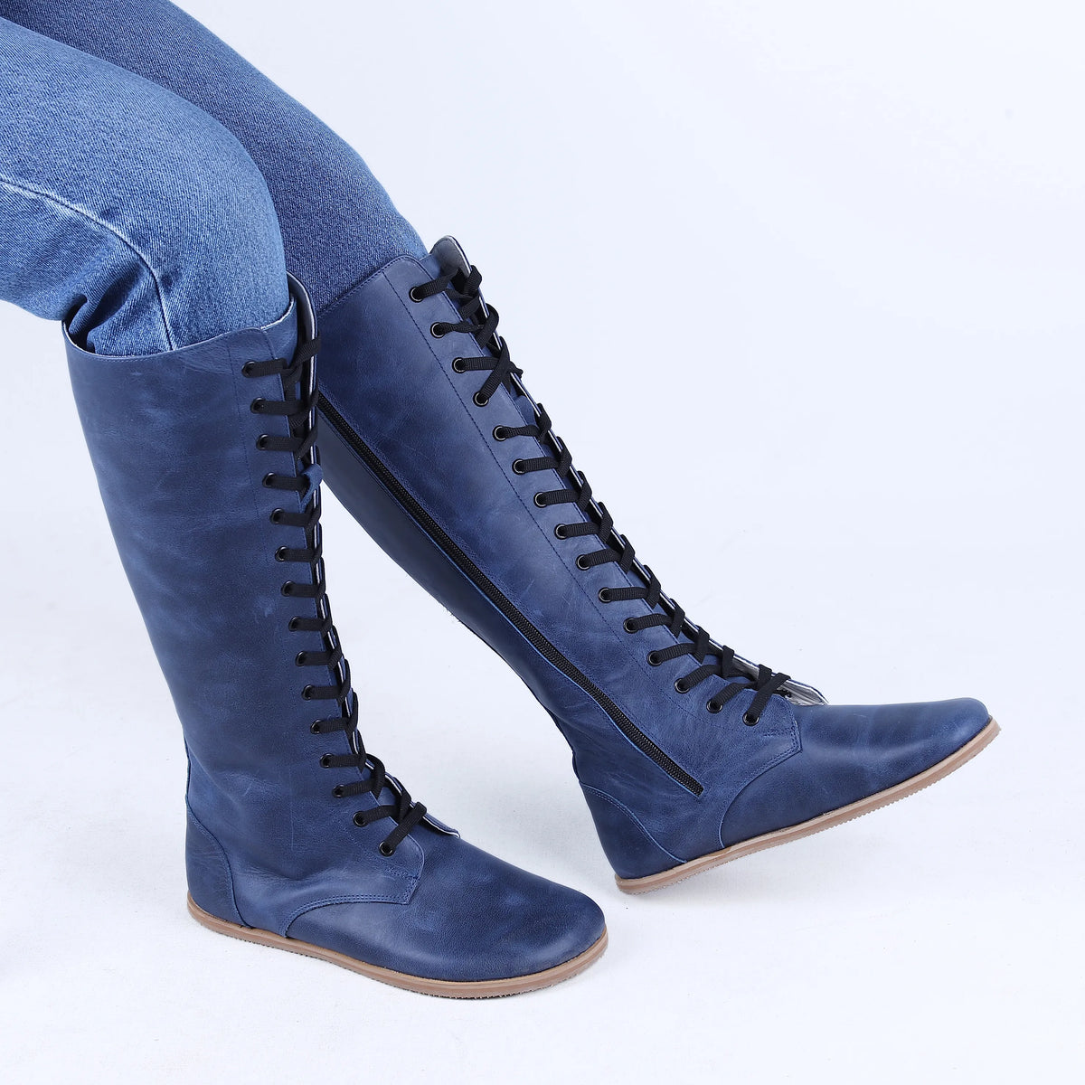 Crazy Barefoot Lace Knee Boots  Shoes – Eva Outsole – Navy Blue