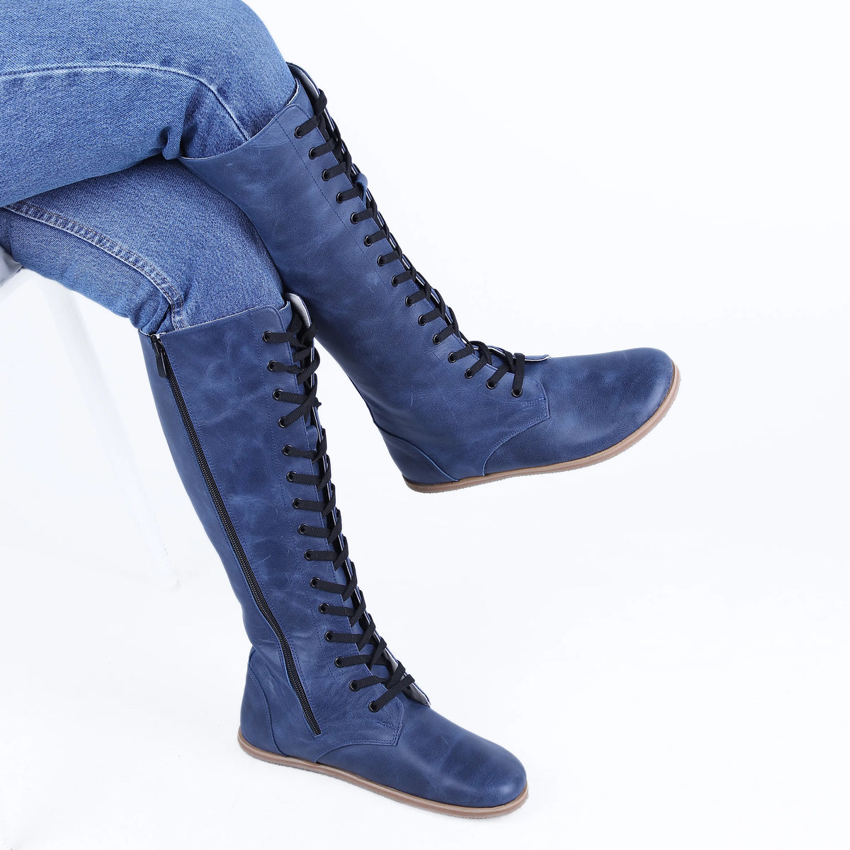 Crazy Barefoot Lace Knee Boots  Shoes – Eva Outsole – Navy Blue