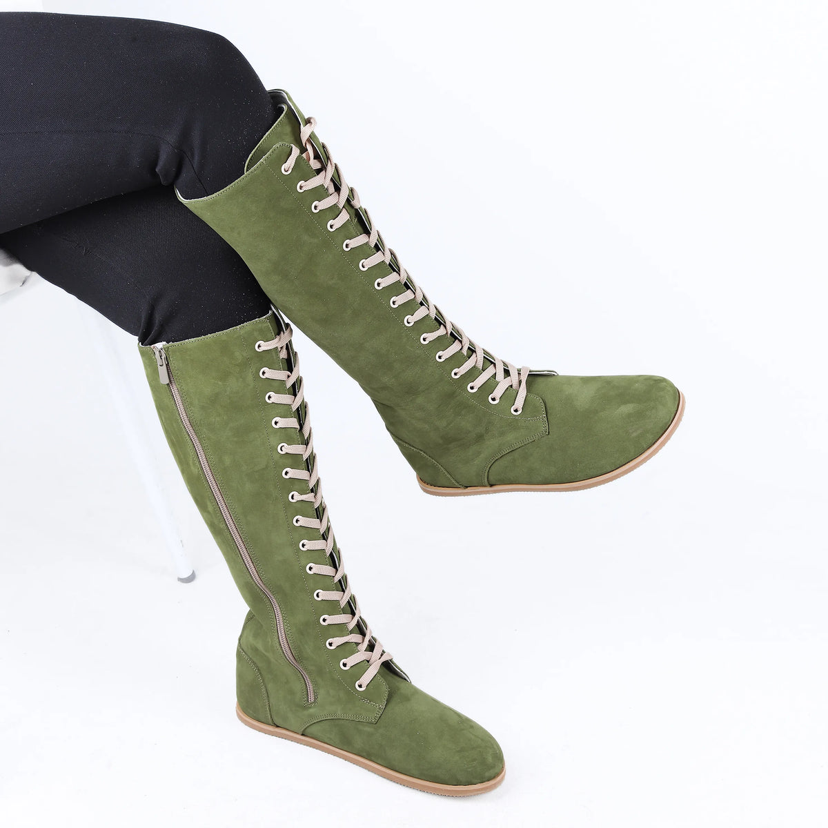 Nubuck Barefoot Laces Knee Boots Shoes – Eva Outsole – Green