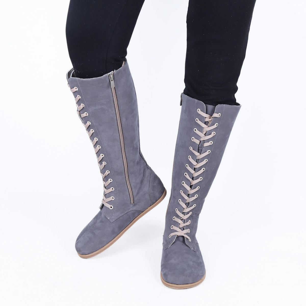 Nubuck Barefoot Laces Knee Boots Shoes – Eva Outsole – Gray