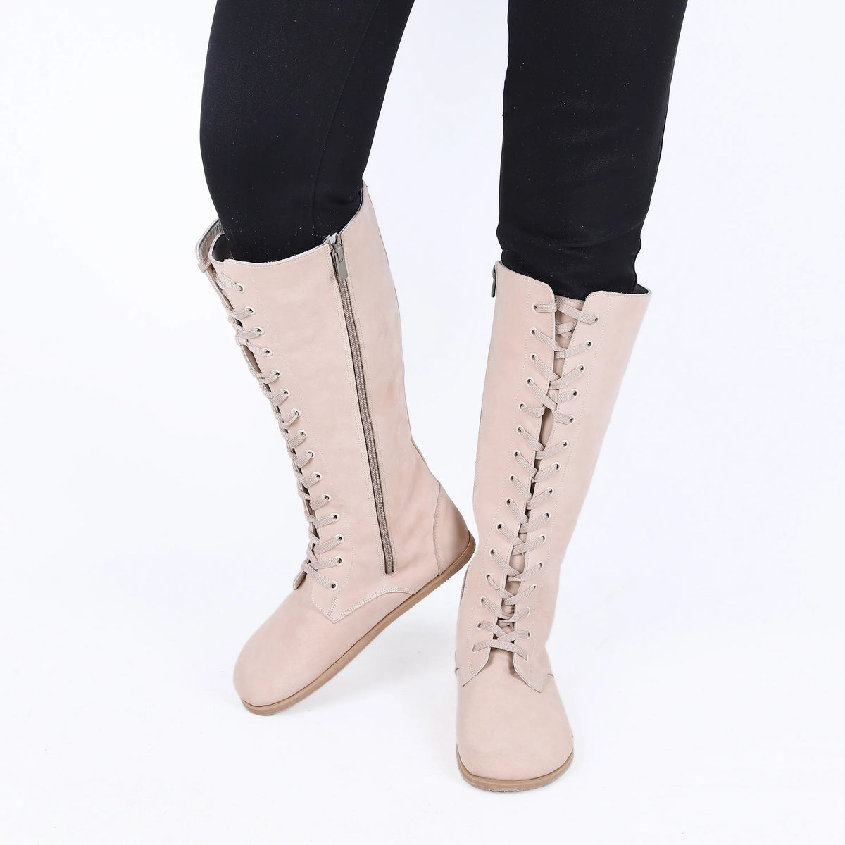 Nubuck Barefoot Laces Knee Boots Shoes – Eva Outsole – Cream
